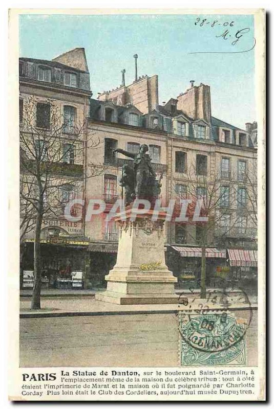 Old Postcard Paris Statue of Danton