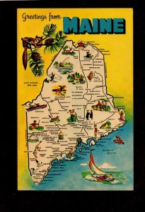 ME Greetings From Maine State Map Postcard York Orono Jackman Machias Calais