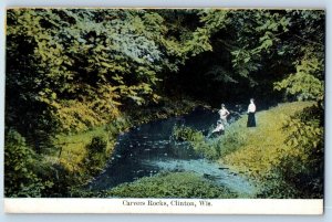 Clinton Wisconsin WI Postcard Carvers Rocks Aerial View Creek River Trees 1910