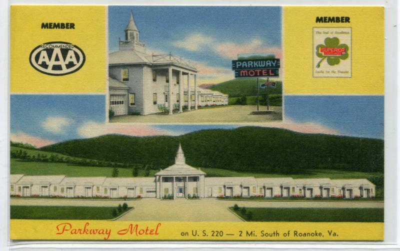 Parkway Motel US 220 Roanoke Virginia linen postcard