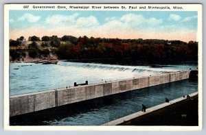 Government Dam, Mississippi River,  Minnesota, Vintage Postcard, Local Publisher