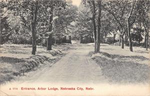 Nebraska City Nebraska~Arbor Lodge Entrance~Trees Along Path~1911 B&W Postcard