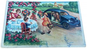 Lot 3 lovely drawn children roses floral cars birthday greetings postcards 1941 