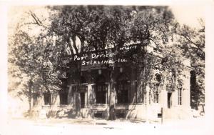 Sterling Illinois~Post Office~Building Shaded by Large Trees~Vintage RPPC