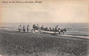 Malaga Spain Playas de San Telmo Row Boat on Beach Antique Postcard J66512