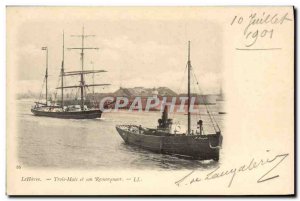Old Postcard Le Havre Trois Mats And His Tug Boat