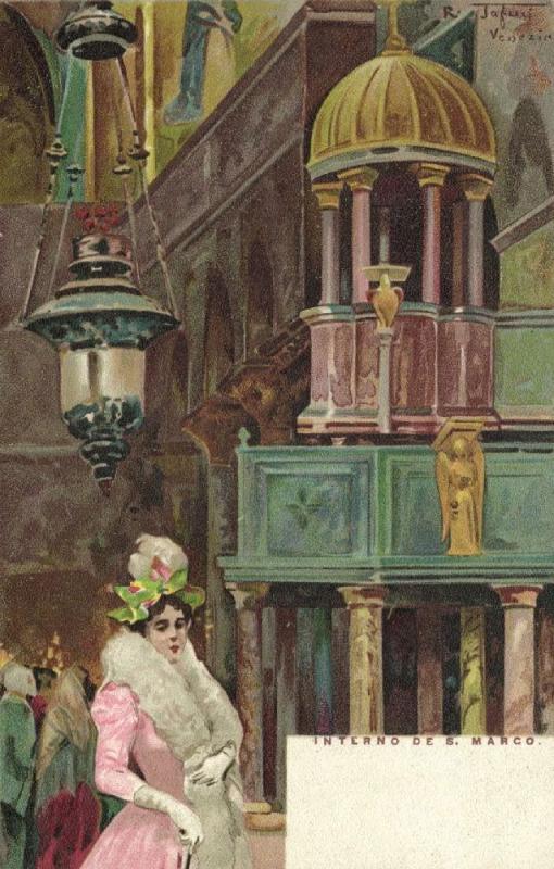 italy, VENICE VENEZIA, Interno de San Marco (1899) Artist Signed Raffaele Tafuri