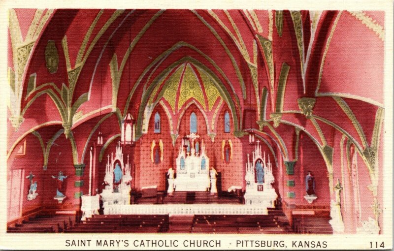 Saint Marys Catholic Church Pittsburg Kansas KS Postcard VTG UNP Richards Unused 