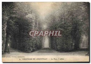 Postcard Old Chateau of Chantilly Park 3 aisles