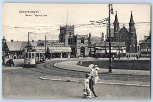 South Holland Netherlands Postcard Scheveningen Trolley Car Road View c1910