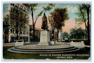 1915 Statue Macomb Washington Boulevard Detroit Jackson Michigan MI Postcard