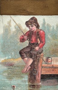 1880's Lot of 4 Lovely Kids Playing Fishing Dunston NY Victorian Trade Card P129