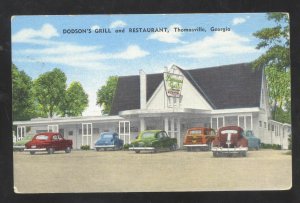 THOMASVILLE GEORGIA DODSON'S GRILL RESTAURANT OLD CARS VINTAGE POSTCARD