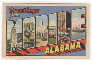 Mobile Alabama Large Letter 1949 linen postcard