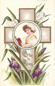 \Little girl in cross. Flowers\ Antique Amerian Easter Greet