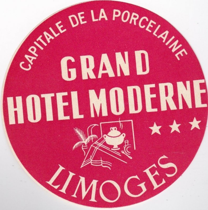 France Limoges Grand Hotel Moderne Vintage Luggage Label sk1071