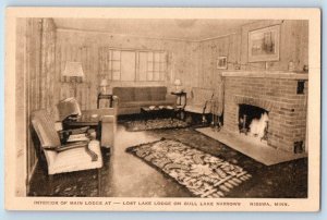 Nisswa Minnesota MN Postcard Interior Of Main Lodge Lost Lake Gull Lake Narrows