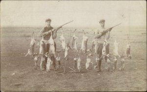 San Jon NM 1914 Message Cancel Men Hunting Rabbits Guns Real Photo Postcard xst