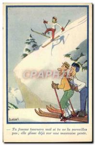 Old Postcard of Sports & # 39hiver Ski Lelly Your wife will go wrong