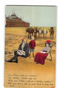 Humor Greetings Postcard 1907-1915 Family Beach Scene Can I Ride a Donkey