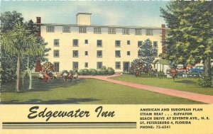 Postcard Florida St. Petersburg Edgewater Inn Occupation Teich linen 23-7965