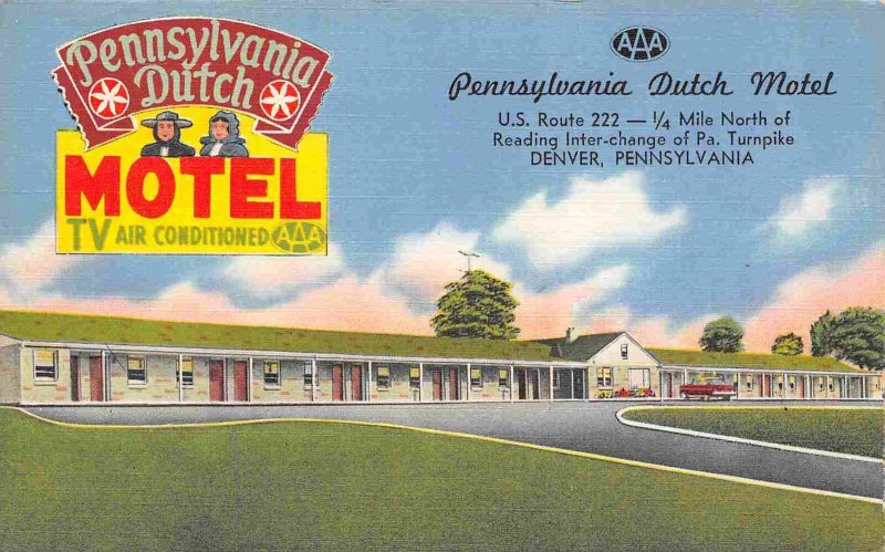 Pennsylvania Dutch Motel US Route 222 Denver PA 1959 postcard