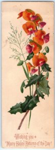 c1880s Wish Many Happy Returns Bookmark Flower Trade Card Nice Typography C35