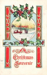 Vintage Postcard 1910's Christmas Easter Hollyleaf Cherry Greetings Souvenir