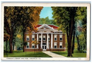 c1950's Carnegie Library Park Building Entrance Centralia Illinois IL Postcard