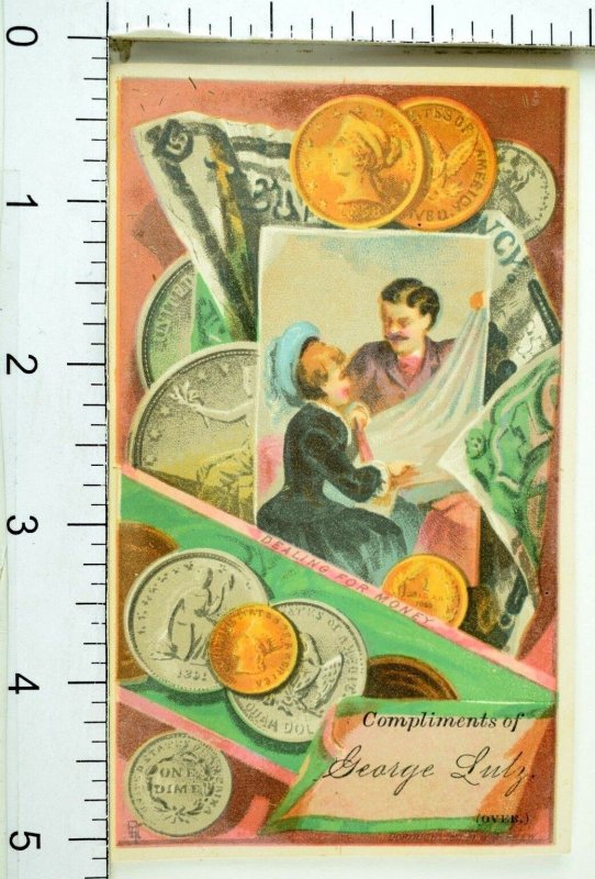 1870's-80's Us Coins Bills George Lutz Pure Apple Vinegar Victorian Card F82