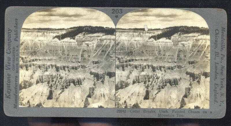 REAL PHOTO CEDAR BREAKS PAINTED CHASM UTAH VINTAGE STEREOVIEW CARD