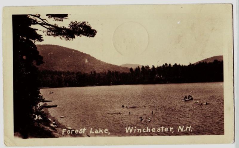 1946 WINCHESTER New Hampshire NH Real Photo RPPC Postcard Forest Lake Swimmers