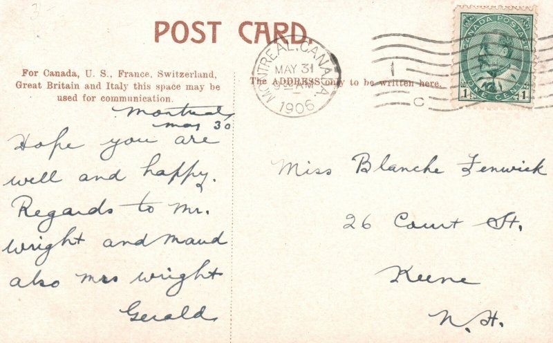 Vintage Postcard 1906 Place D'Armes Hotel Rooms & Suites Montreal Canada