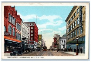 c1920's Fourth Street Sioux City Classic Cars Trolley Buildings Iowa IA Postcard 