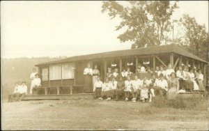 Girls Camp Group Pose Bldg Publ in Upper Troy NY Real Photo Postcard c1910