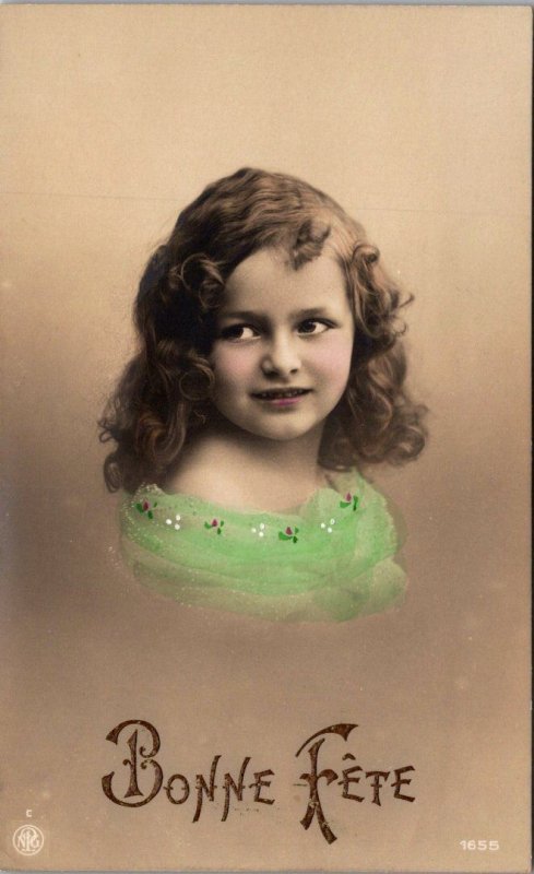 Happy Birthday Bon Fete Young Girl Wearing Blue Dress