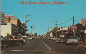 Postcard Yellow from Auburn California Vintage Cars Street Scene