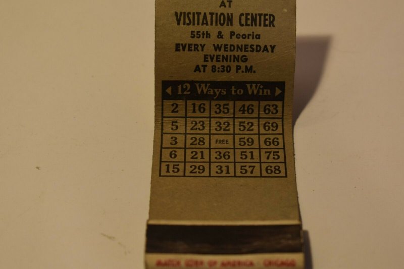 Bingo at Visitation Center Chicago Illinois 20 Strike Matchbook Cover