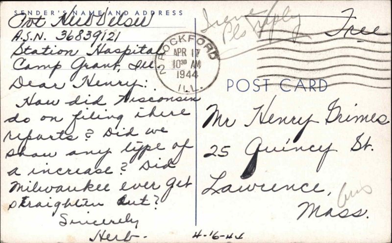 WWII Service Men's Telephone Center Army Hospital Soldier's Msg Vintage Postcard 