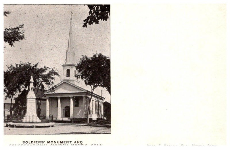 Connecticut Mystic ,Soldier's Monument and Church  , private mailing card