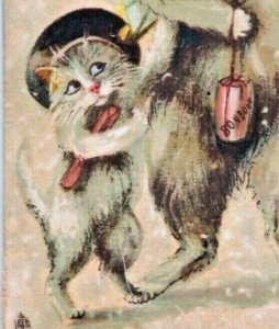 Tuck~M. Boulanger~STYLISH CAT FAMILY w/ SHOPPING BAGS~Antique Holiday Postcard