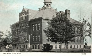 Vintage Postcard 1915 High School Campus Building Landmark Clare Michigan MI