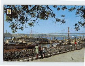 Postcard Fluvial mole, bridge and Christ King, Lisbon, Portugal