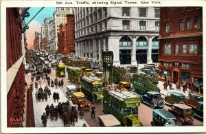 Vtg 1920s 5th Avenue Traffic showing Signal Tower New York NY Unused Postcard