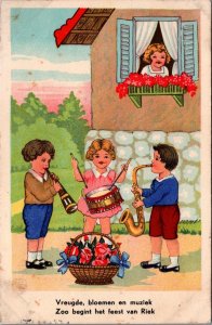 Children Making Music Vintage Postcard C200