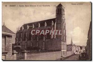 Niort Old Postcard Church of Saint Etienne and rue Gambetta