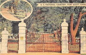 Fort Scott Kansas 1940s Postcard US National Cemetery Gate