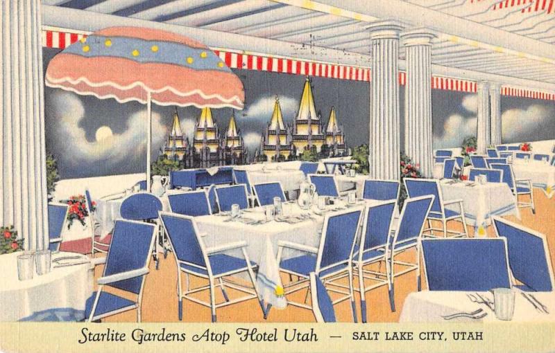 Salt Lake City Utah Hotel Utah Starlite Gardens Antique Postcard J53213