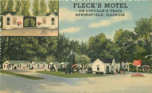 Flacks Motel roadside Springfield Illinois 1957 Postcard Teich linen 7392