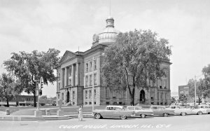 Lincoln IL Court House Old 50's Cars Real Photo Postcard
